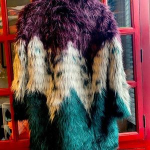 Urbancode Faux Fur Coat in Tri Color